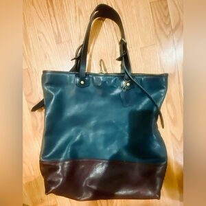 Coach Men’s Bleecker two tone Tote. Blue and Cordovan